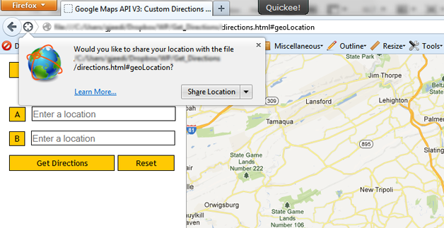 Google maps api directions service example