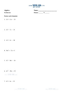 Factoring monic quadratic trinomials worksheet pdf