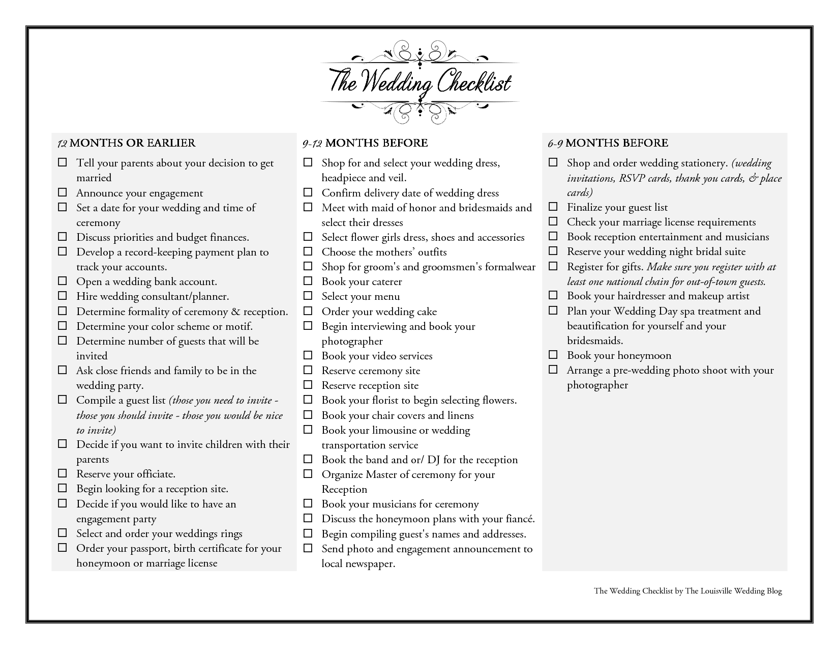 6 month wedding checklist pdf