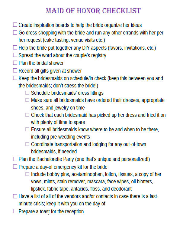 Maid of honor checklist pdf