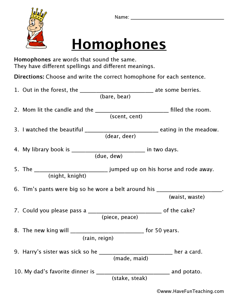 Homophones worksheets for grade 3 pdf