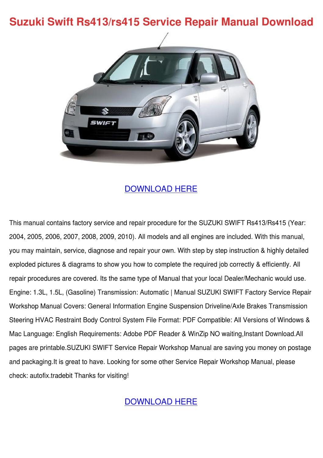 suzuki swift workshop manual pdf