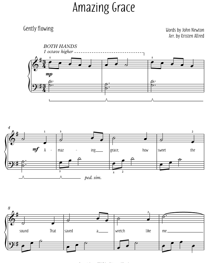 Amazing grace piano arrangement pdf