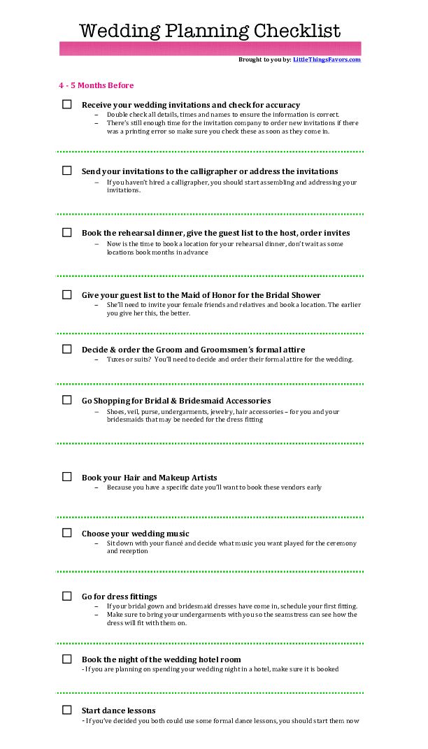 6 month wedding checklist pdf