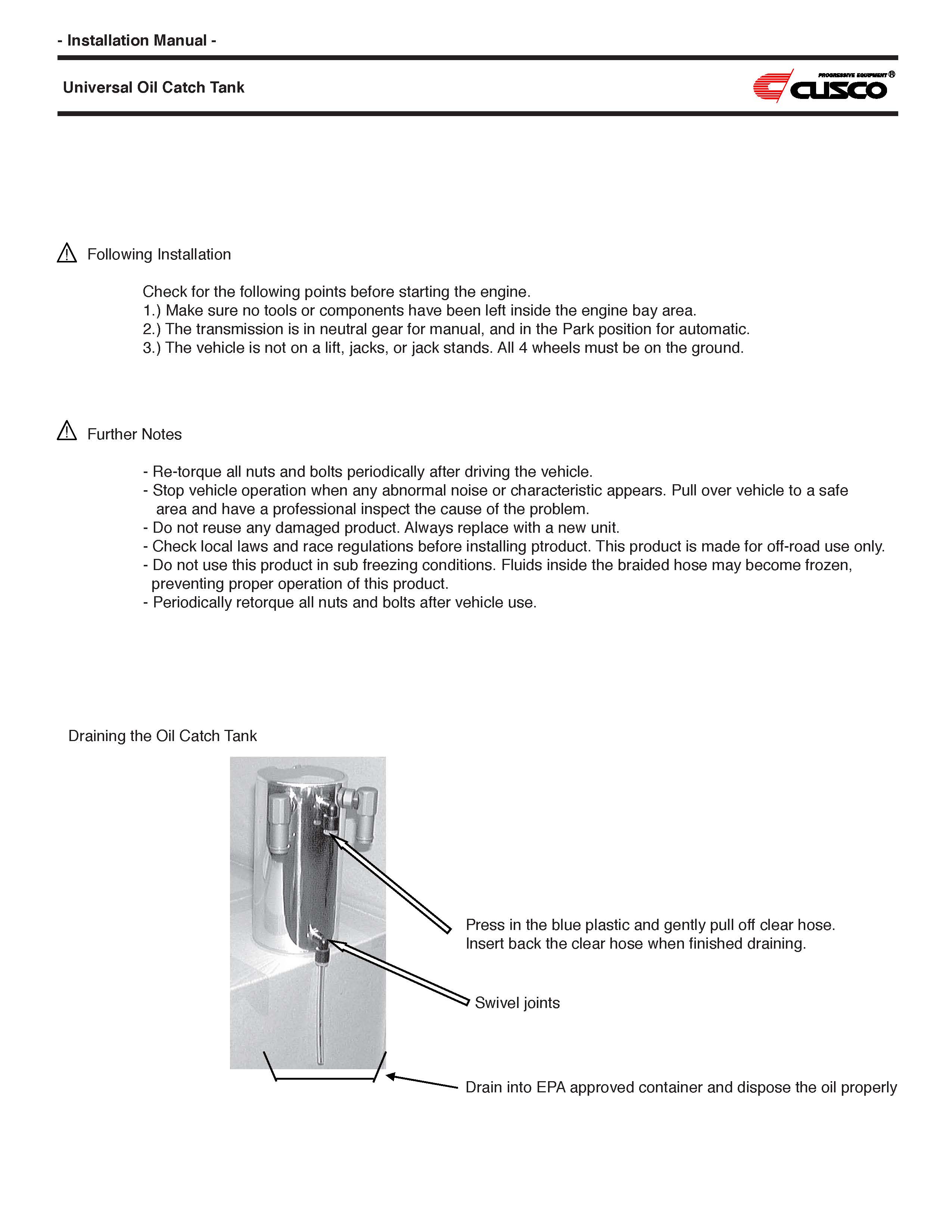 calibre oil catch can instructions