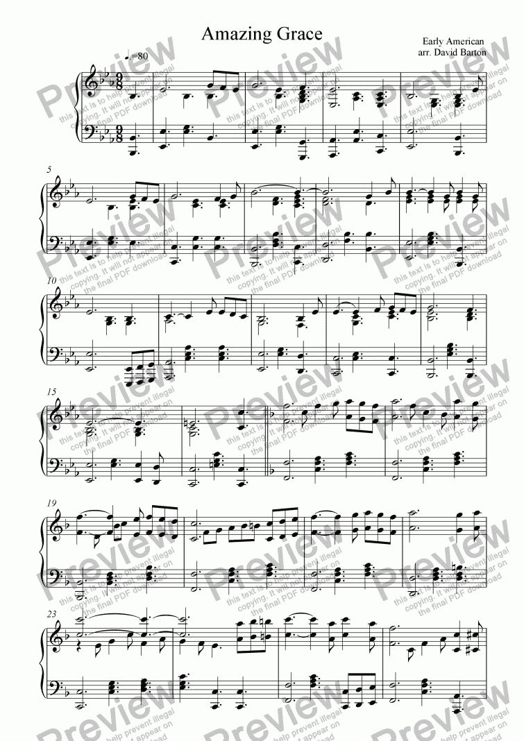 Amazing grace piano arrangement pdf