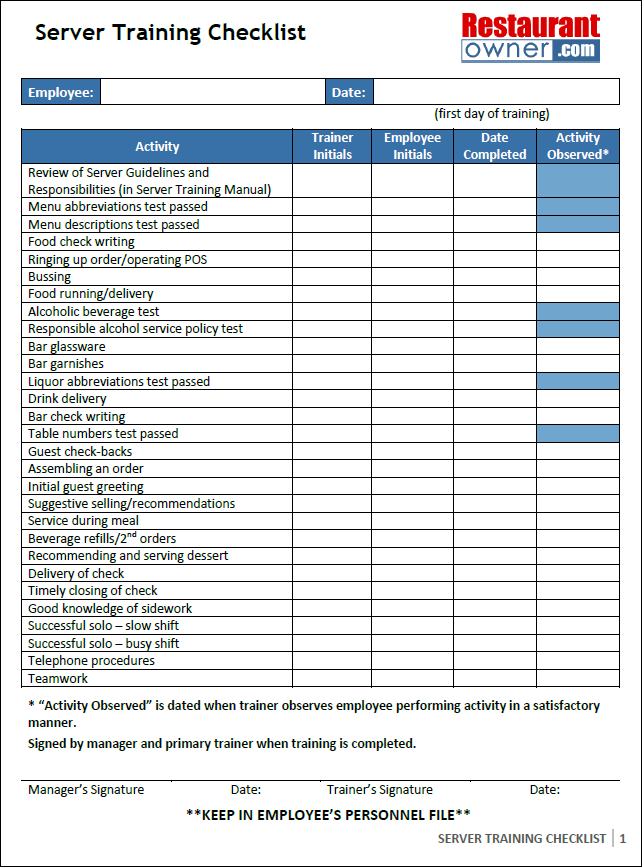 restaurant server training manual template